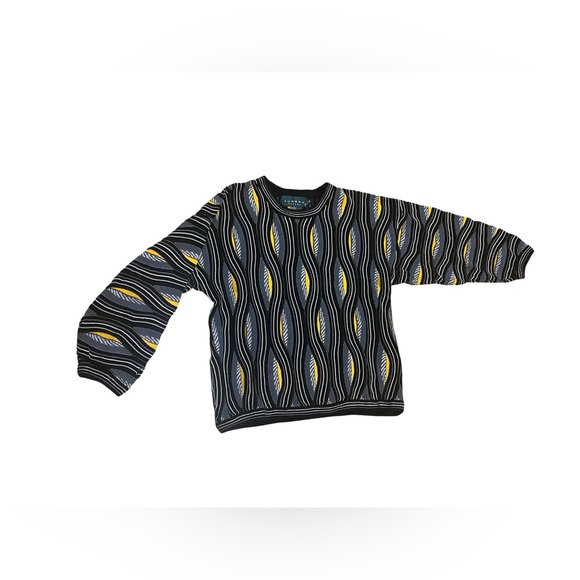 Vtg Tundra 3D Geometric Men's Sweater Black Gold Gray Sz M Made in Canada Coogi - Picture 1 of 10